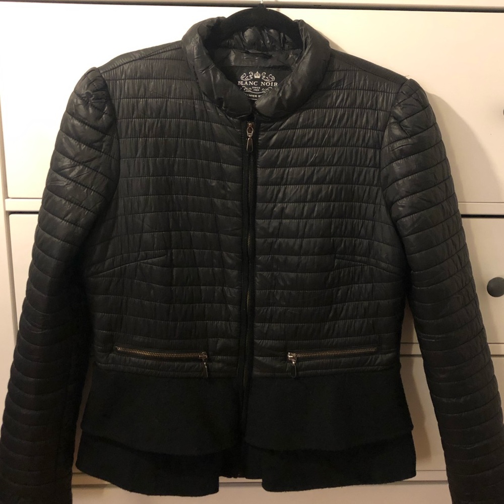 Blanc Noir Black Peplum Puffer Jacket